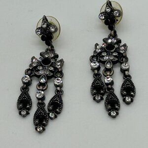 Gothic Chandelier Earrings Gunmetal Victorian Revival Black Rhinestone Statement
